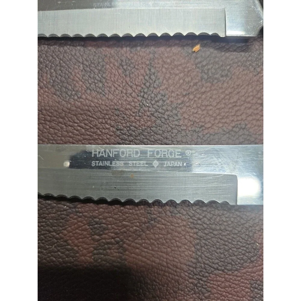Set of 2 Hanford Forge Wood Handle Serated Edge Knives Stainless JAPAN